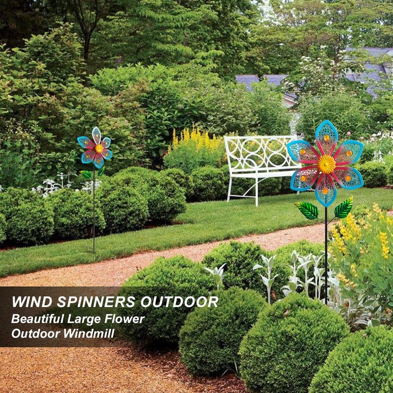 Senflame 2 Pack Metal Wind Spinners for Garden Decor - Outdoor Windmill Sculptures, Durable Yard Art Wind Spinners ​Metal Wind Spinner for Patio Lawn Ornament, Vibrant Red & Blue Garden Spinners - Image 2